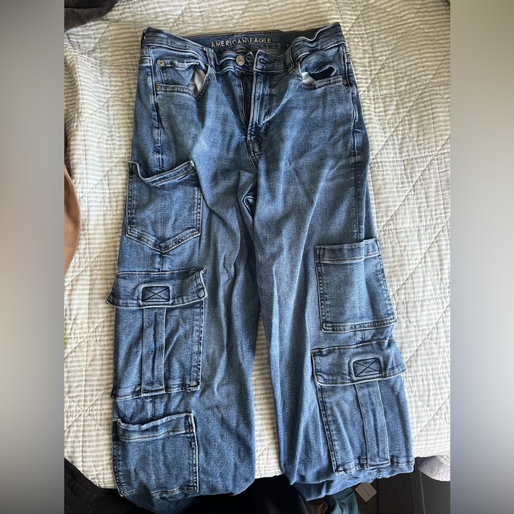 American Eagle Outfitters Men's Light Blue Cargo Jeans